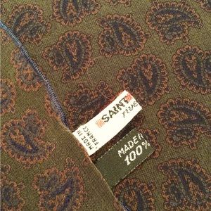 YVES SAINT-LAURENT Rive Gauche Silk Paisley Olive Green-Navy Pocket Hand…